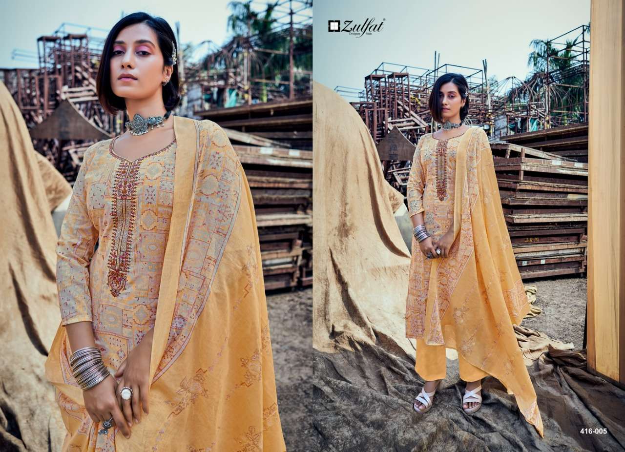 ZULFAT SHADES DESIGNER ELEGANT EMBROIDERED COTTON DAILY WEAR SUITS IN WHOLESALE RATE