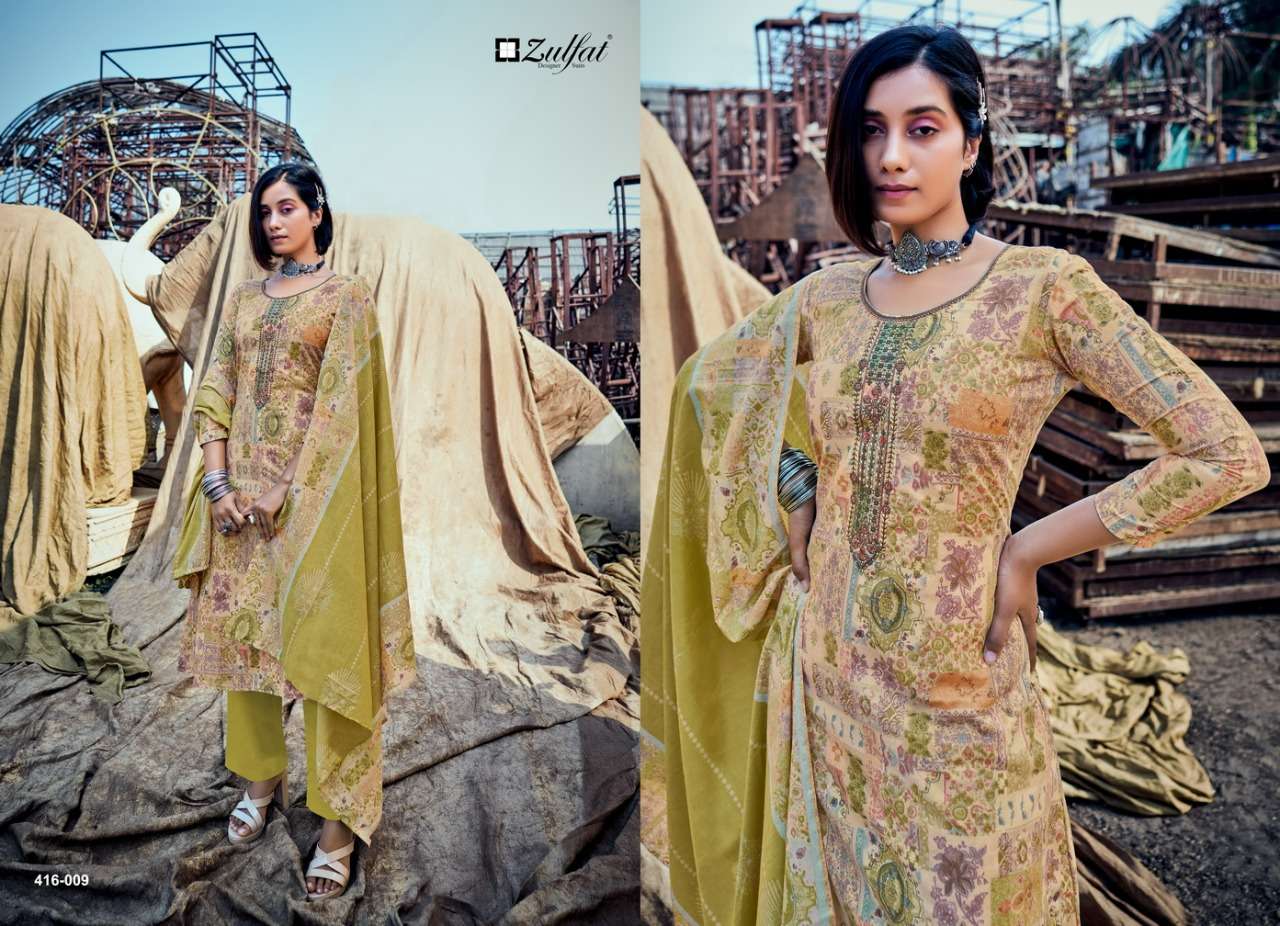 ZULFAT SHADES DESIGNER ELEGANT EMBROIDERED COTTON DAILY WEAR SUITS IN WHOLESALE RATE