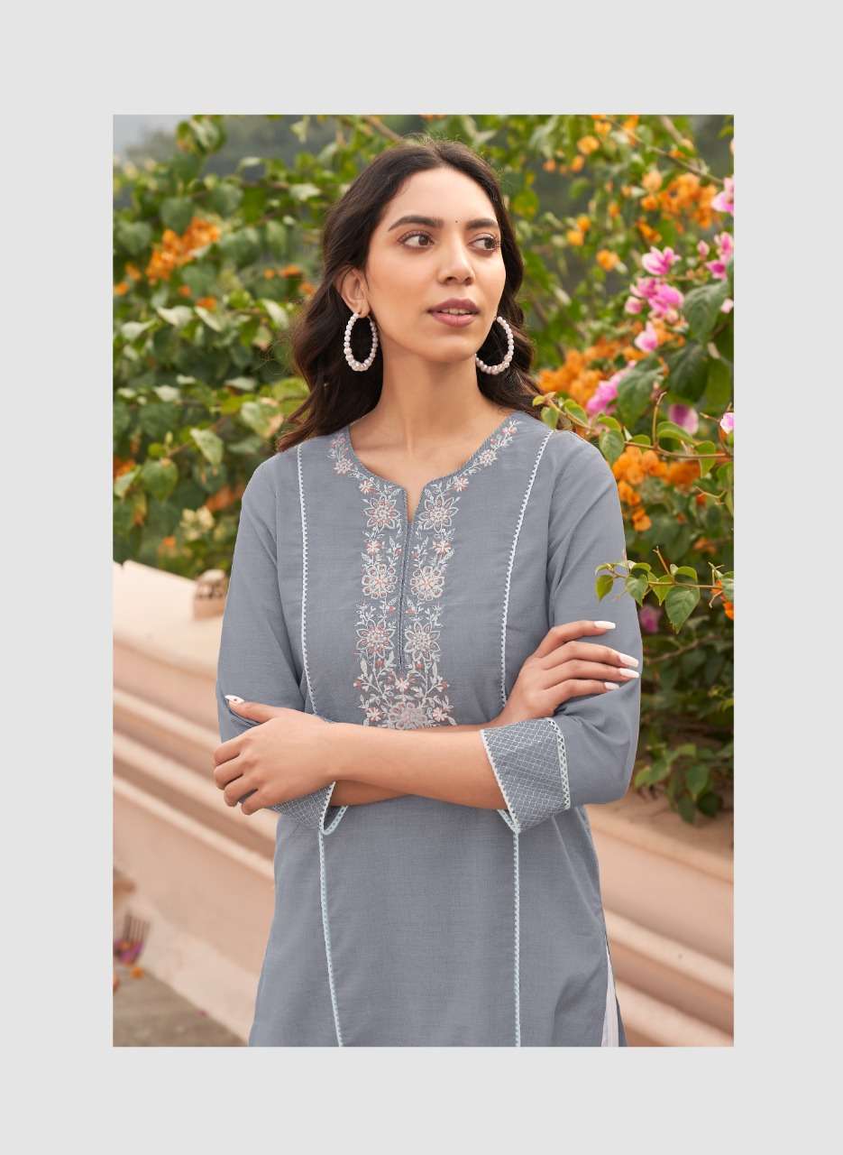 FOUR BUTTONS BANYAN TREE 2 DESIGNER HANDWORK WITH COTTON EMBROIDERED KURTI WITH PENT IN WHOLESALE RATE
