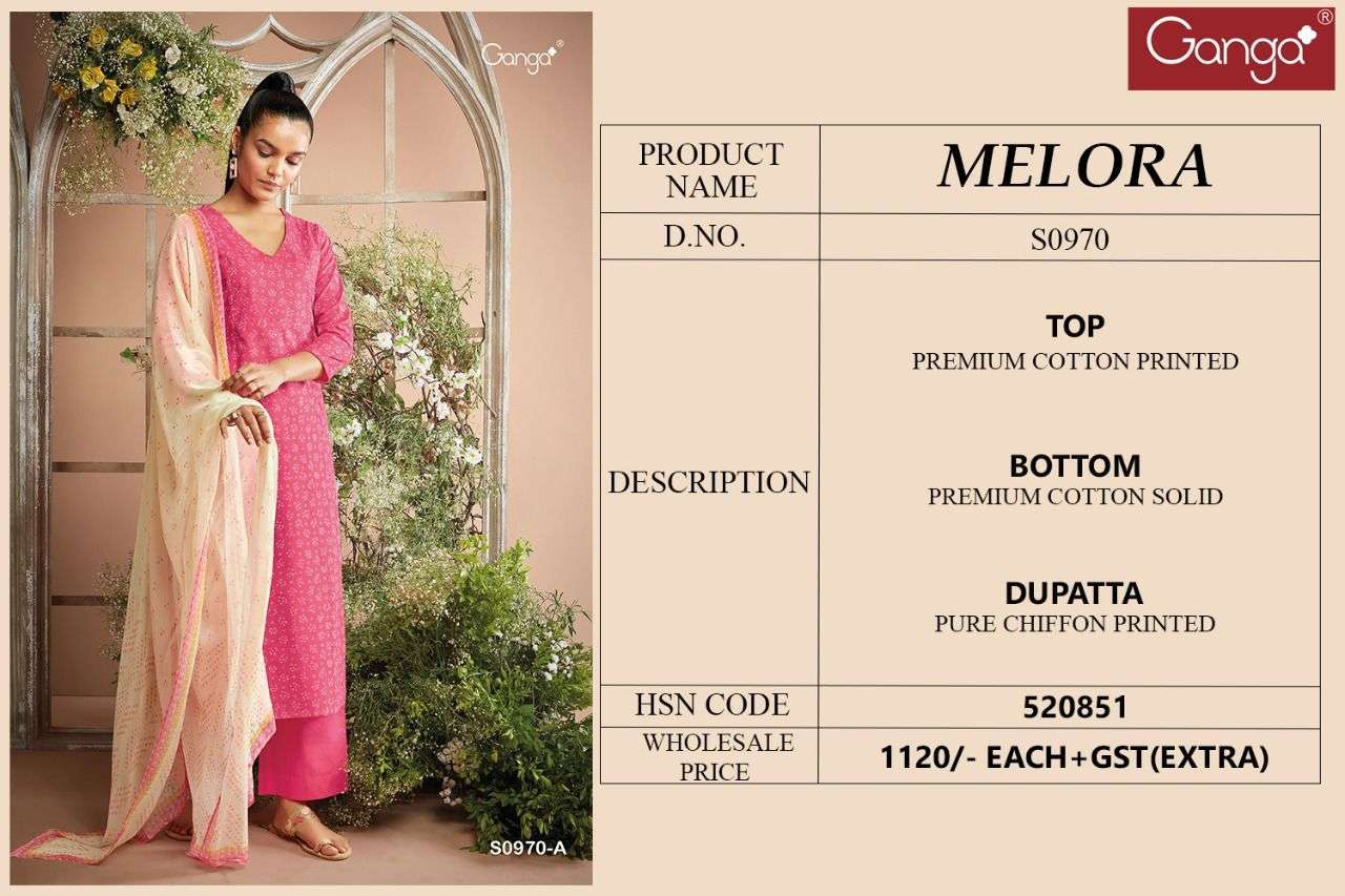 GANGA MELORA 970 DESIGNER PREMIUM COTTON PRINTED DAILY WEAR SUITS IN WHOLESALE RATE