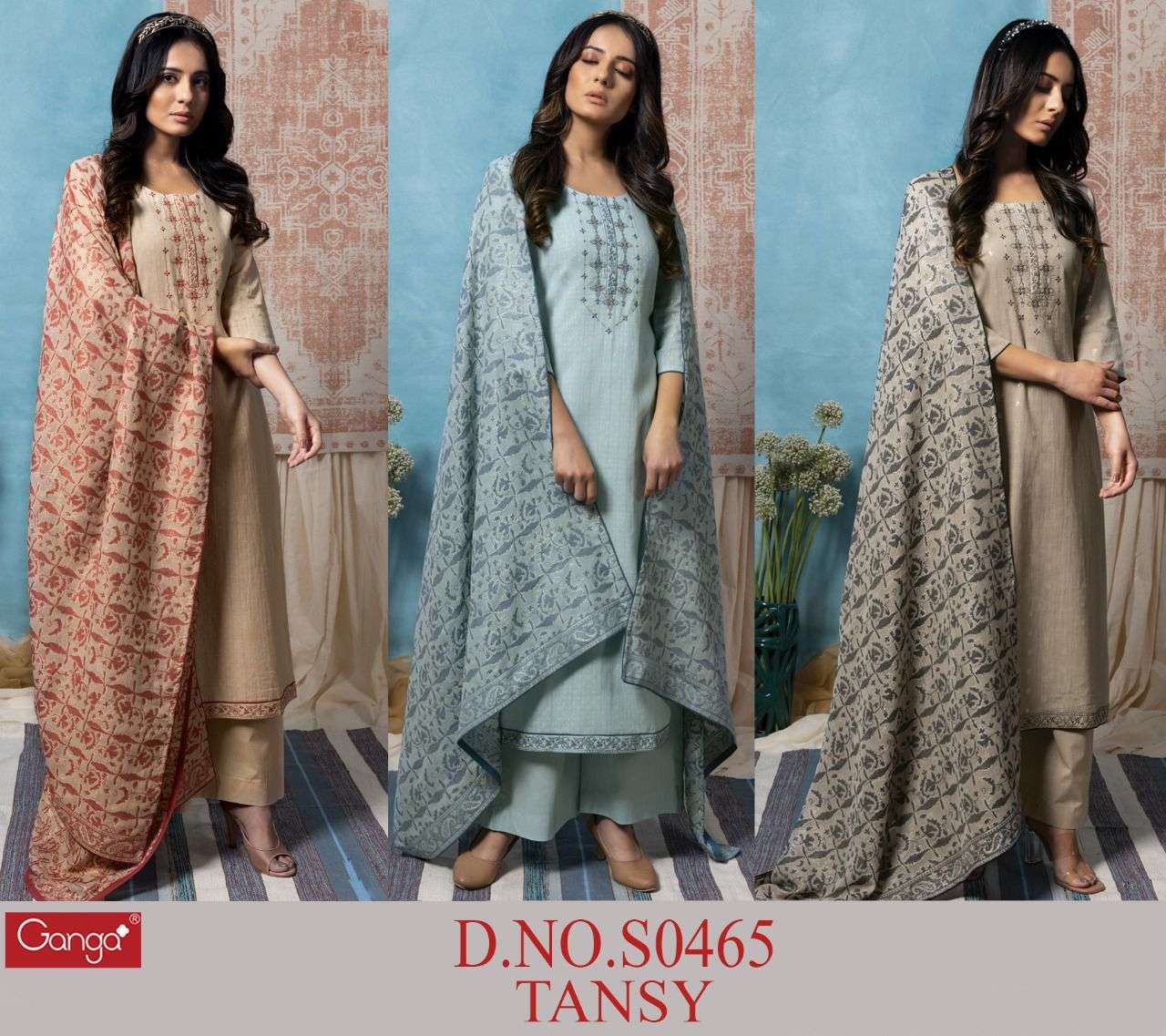 GANGA TANSY 465 DESIGNER COTTON JACQUARD EMBROIDERED SUITS IN WHOLESALE RATE
