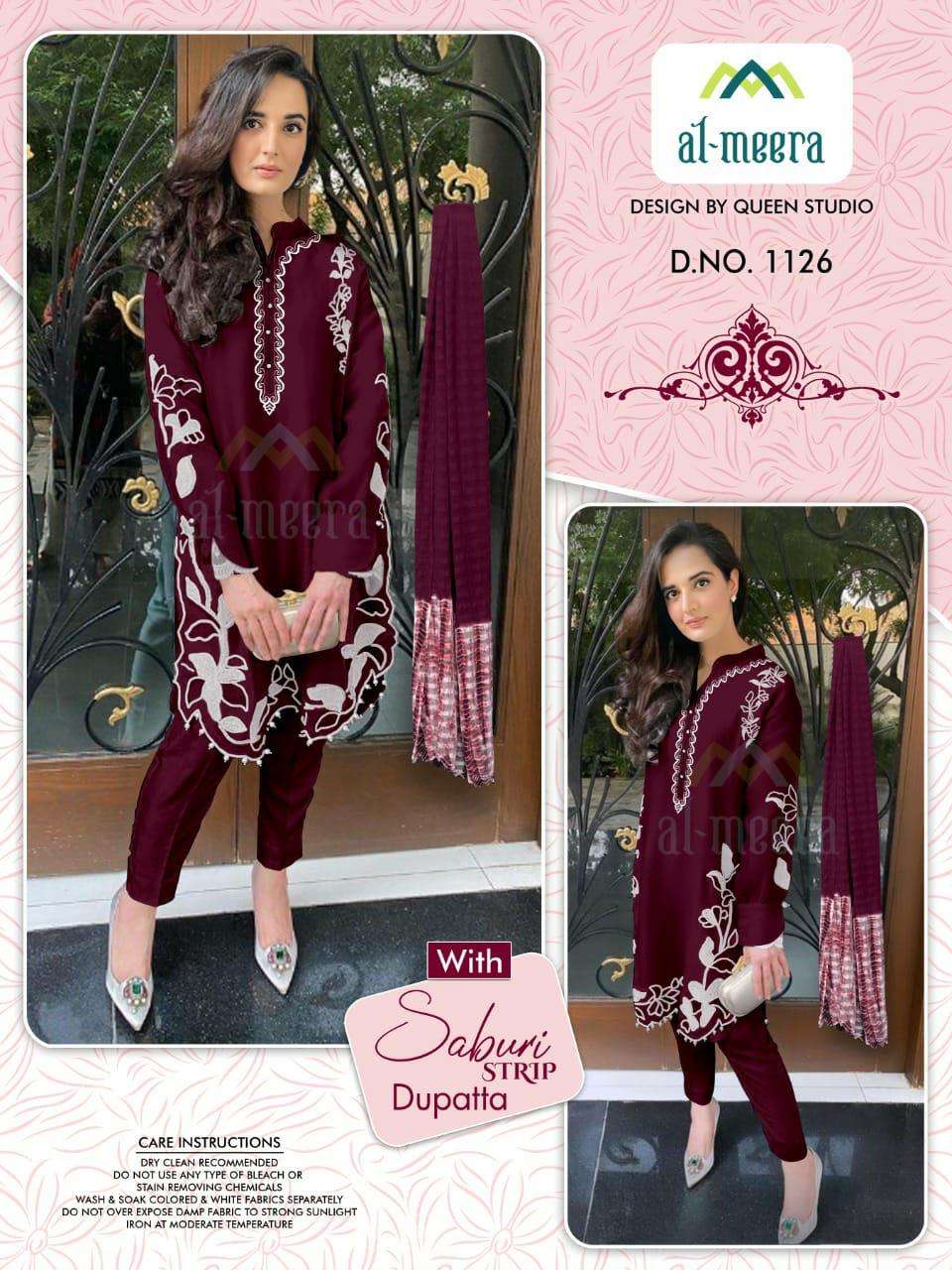 AL MEERA 1126 DESIGNER FAUX GEORGETTE EMBROIDERED PARTY WEAR KURTI PANT WITH DUPATTA COLLECTION IN WHOLESALE RATE
