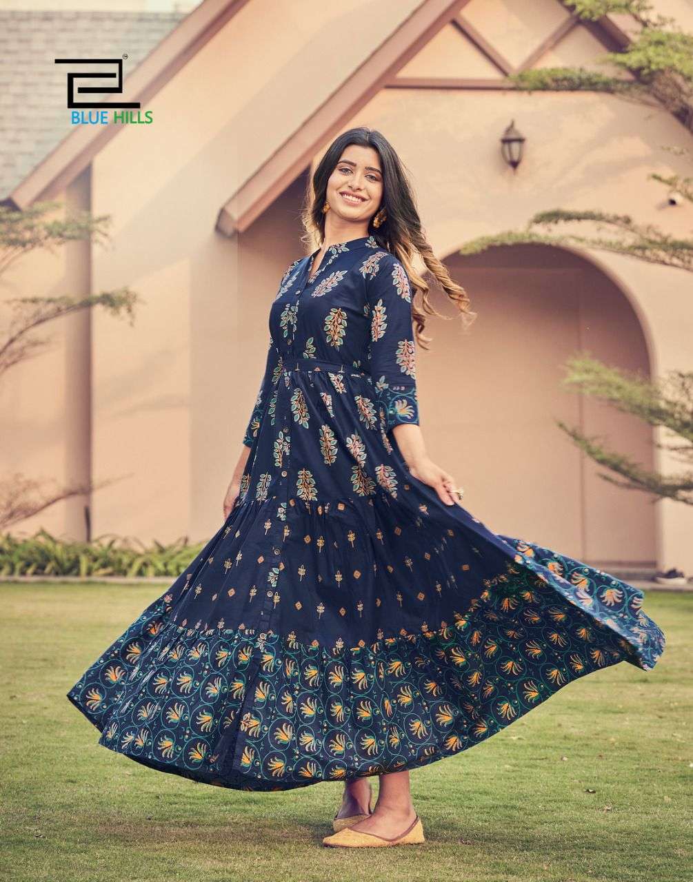 BLUE HILLS FLORENCIA VOL 3 DESIGNER COTTON CAMBRIC FULL FLAIR GOWN KURTI IN WHOLESALE RATE 