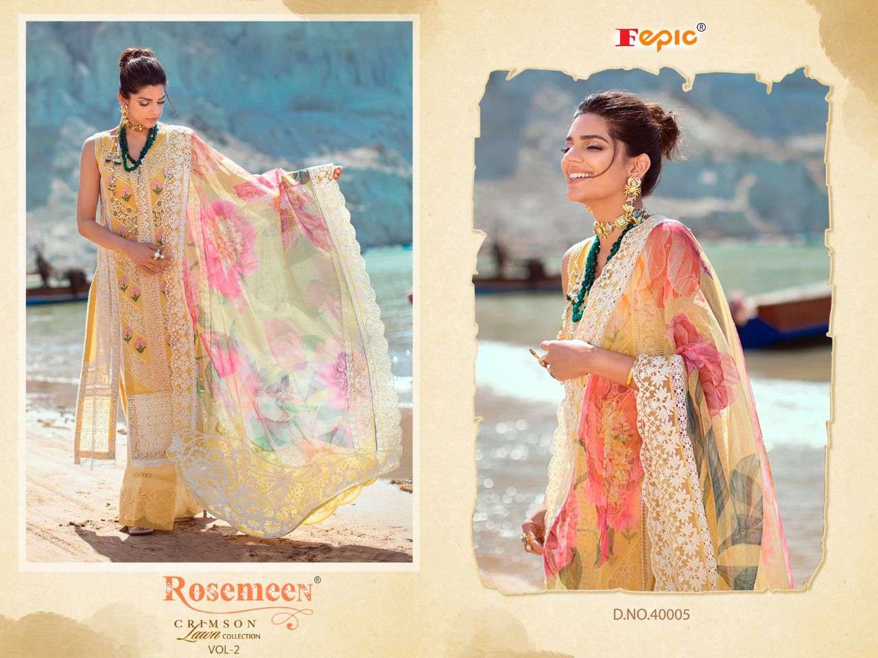 FEPIC ROSEMEEN CRIMSON LAWN COLLECTION VOL 2 DESIGNER COTTON EMBROIDERED SUITS IN WHOLESALE RATE 