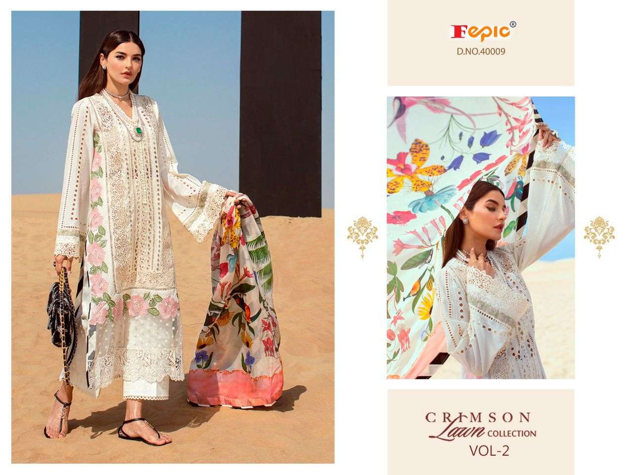 FEPIC ROSEMEEN CRIMSON LAWN COLLECTION VOL 2 DESIGNER COTTON EMBROIDERED SUITS IN WHOLESALE RATE 