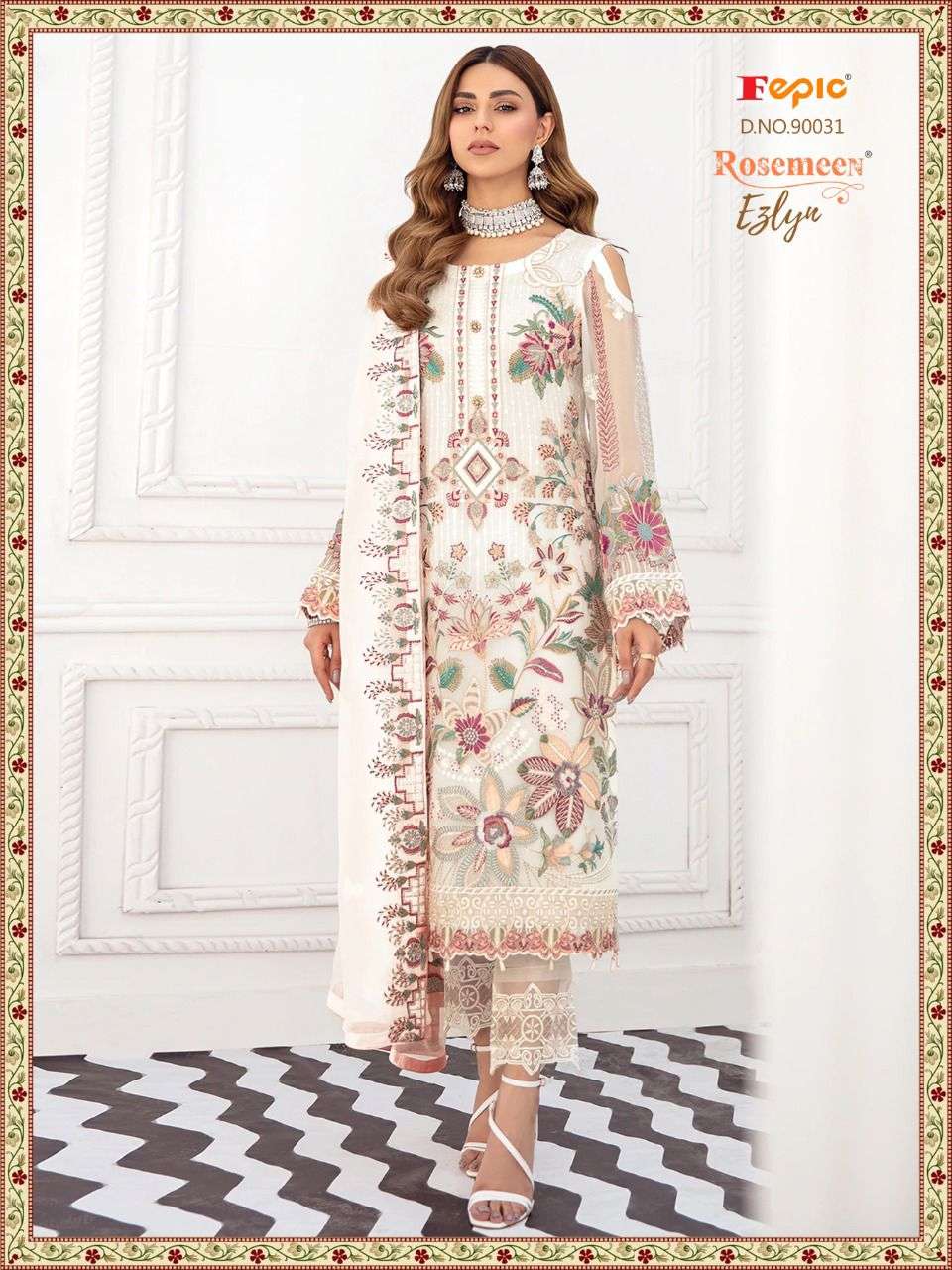 FEPIC ROSEMEEN EZLYN DESIGNER FAUX GEORGETTE EMBROIDERED PARTY WEAR SUITS IN WHOLESALE RATE