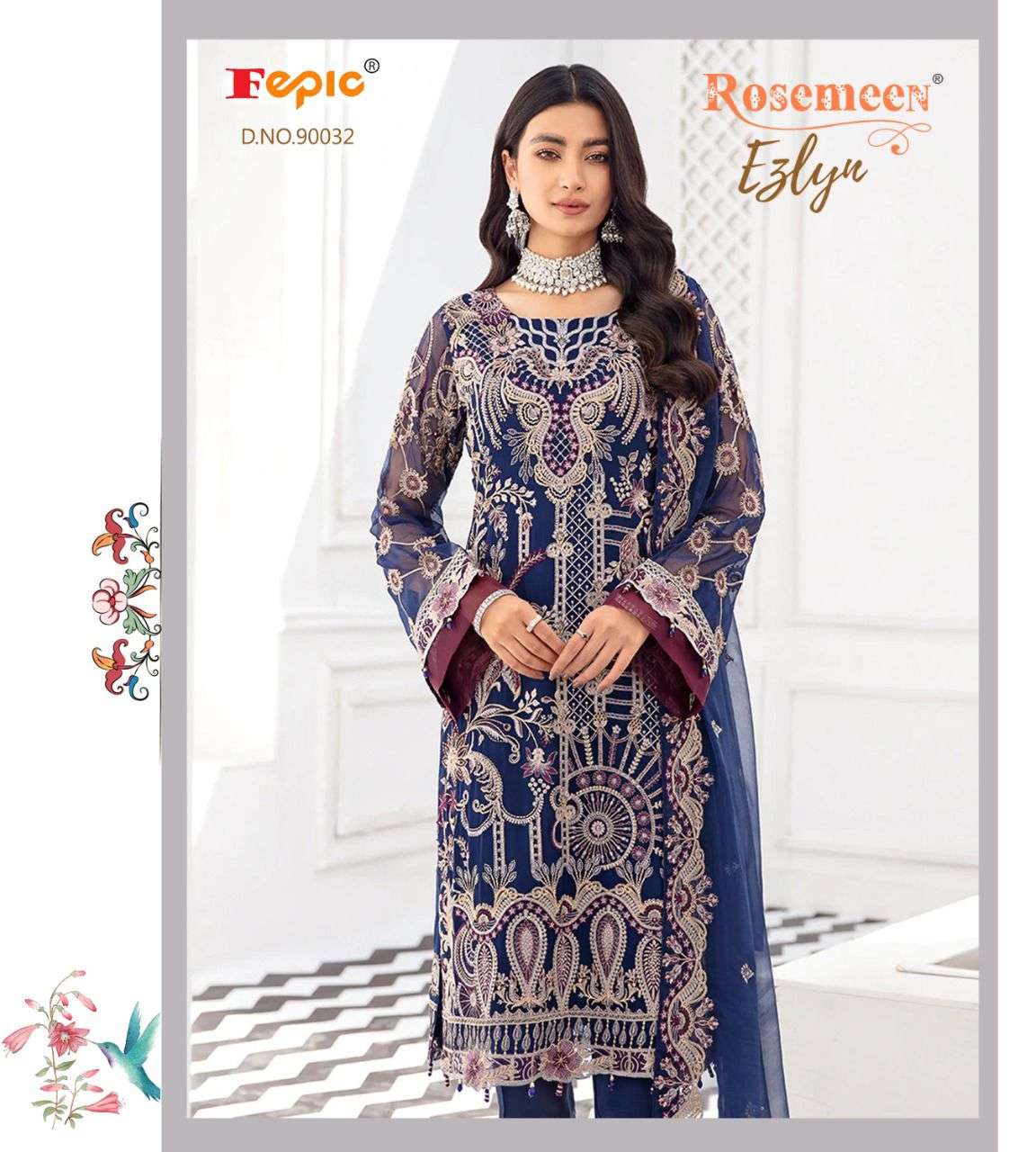 FEPIC ROSEMEEN EZLYN DESIGNER FAUX GEORGETTE EMBROIDERED PARTY WEAR SUITS IN WHOLESALE RATE
