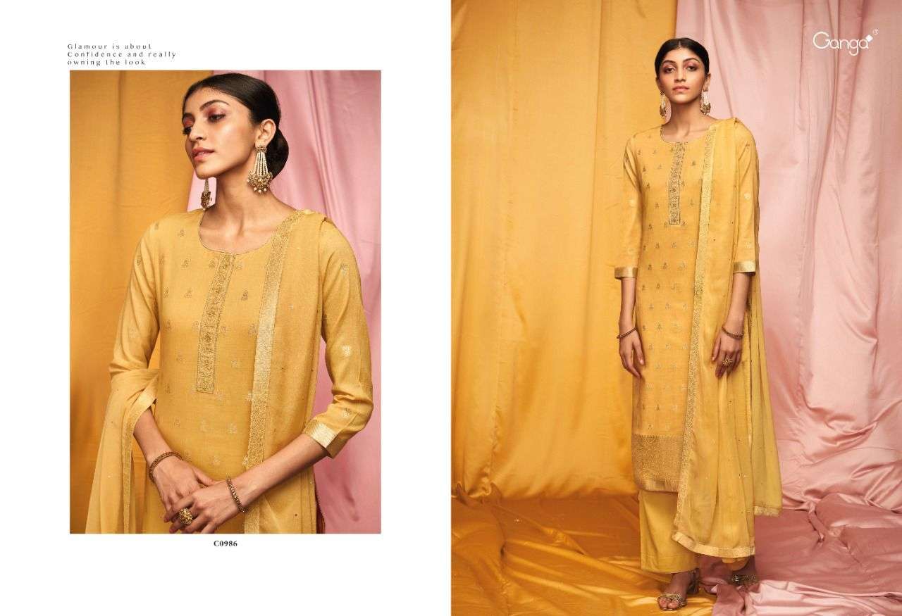 GANGA GLAM 989 DESIGNER HANDWORK WITH COTTON JACQAURD EMBROIDERED SUITS IN WHOLESALE RATE