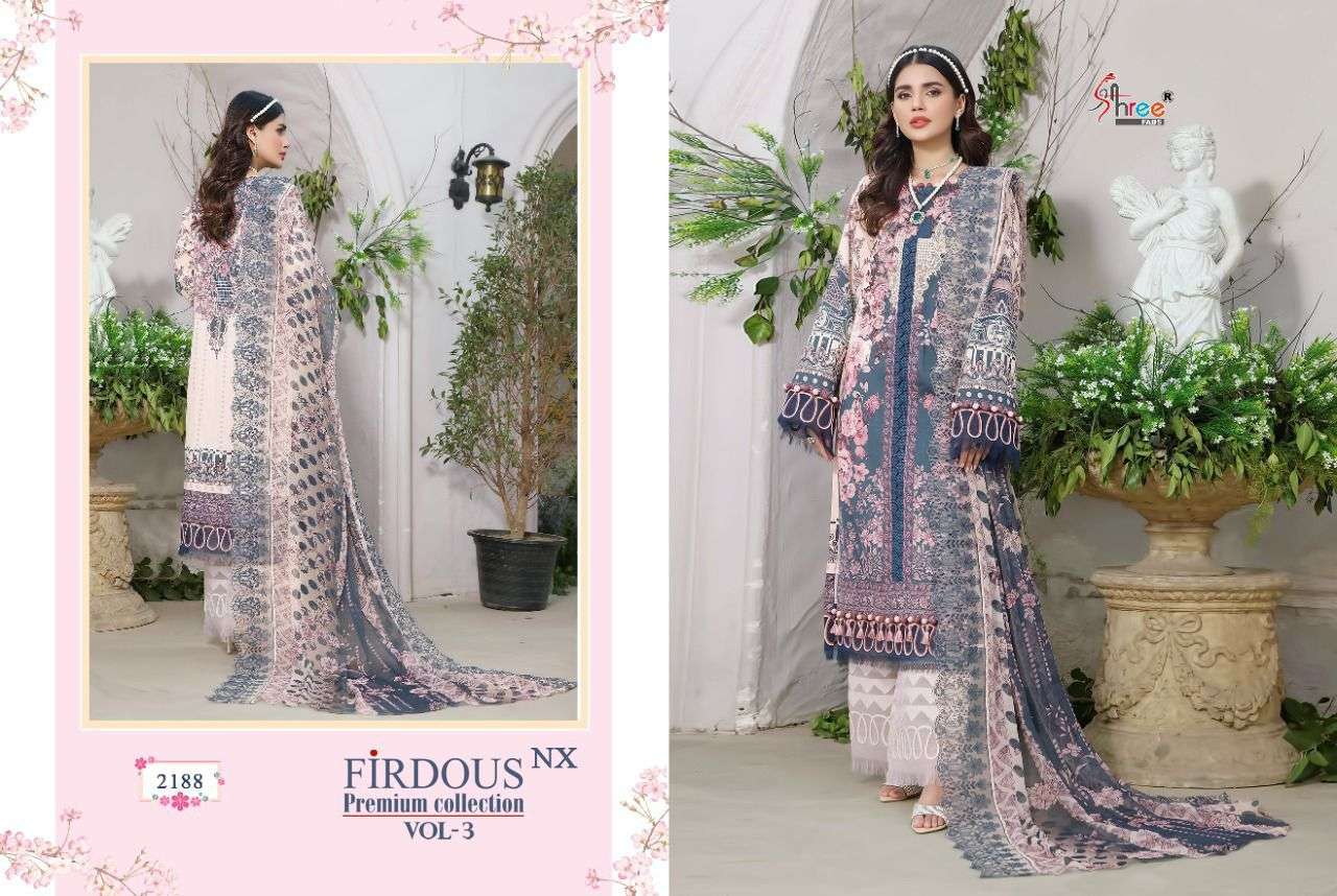 SHREE FAB FIRDOUS PREMIUM COLLECTION VOL 3 NX DESIGNER EXCLUSIVE EMBROIDERY WITH COTTON PRINTED SUITS IN WHOLESALE RATE