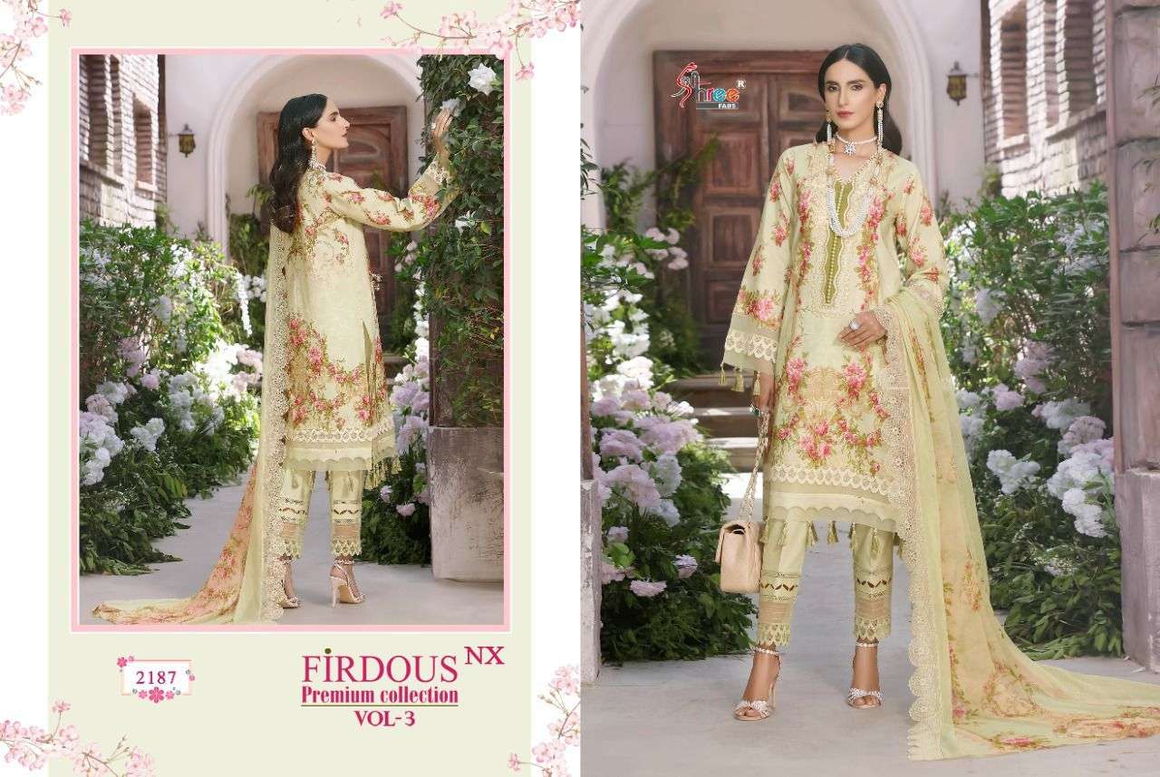 SHREE FAB FIRDOUS PREMIUM COLLECTION VOL 3 NX DESIGNER EXCLUSIVE EMBROIDERY WITH COTTON PRINTED SUITS IN WHOLESALE RATE