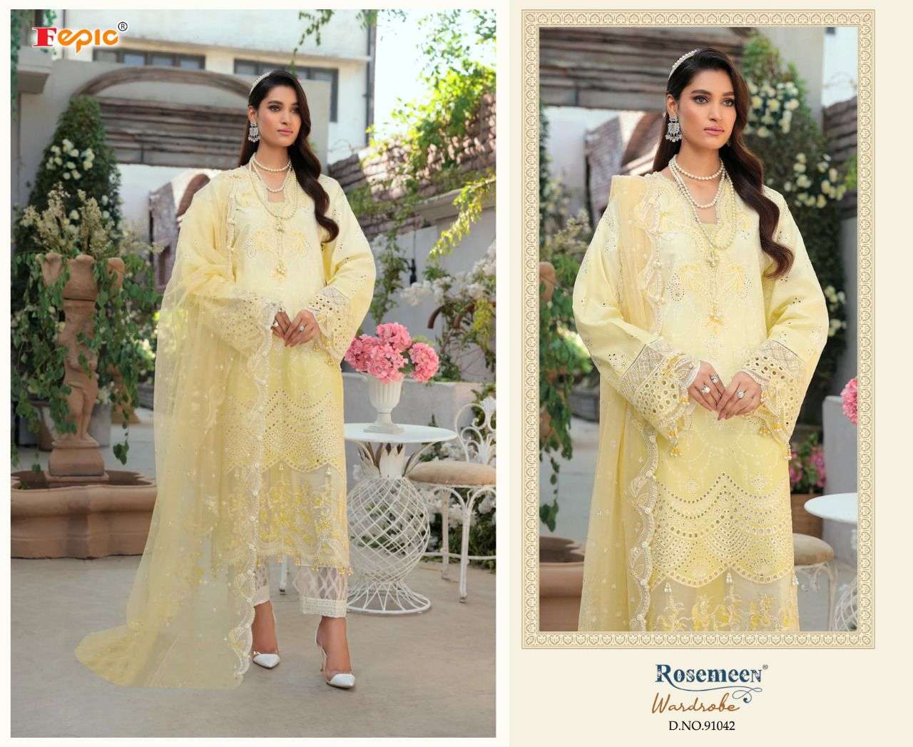 FEPIC ROSEMEEN WARDROBE DESIGNER FAUX GEORGETTE AND BUTTERFLY NET EMBROIDERED PARTY WEAR SUITS IN WHOLESALE RATE 