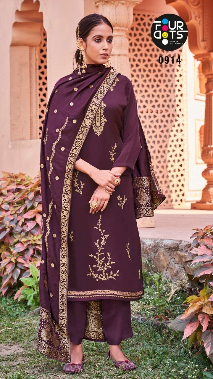 FOURDOTS RAGAVI DESIGNER WORK WITH NATURAL CREPE SUITS IN WHOLESALE RATE 