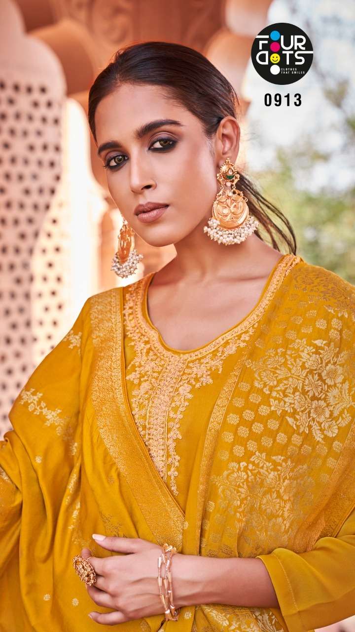 FOURDOTS RAGAVI DESIGNER WORK WITH NATURAL CREPE SUITS IN WHOLESALE RATE 