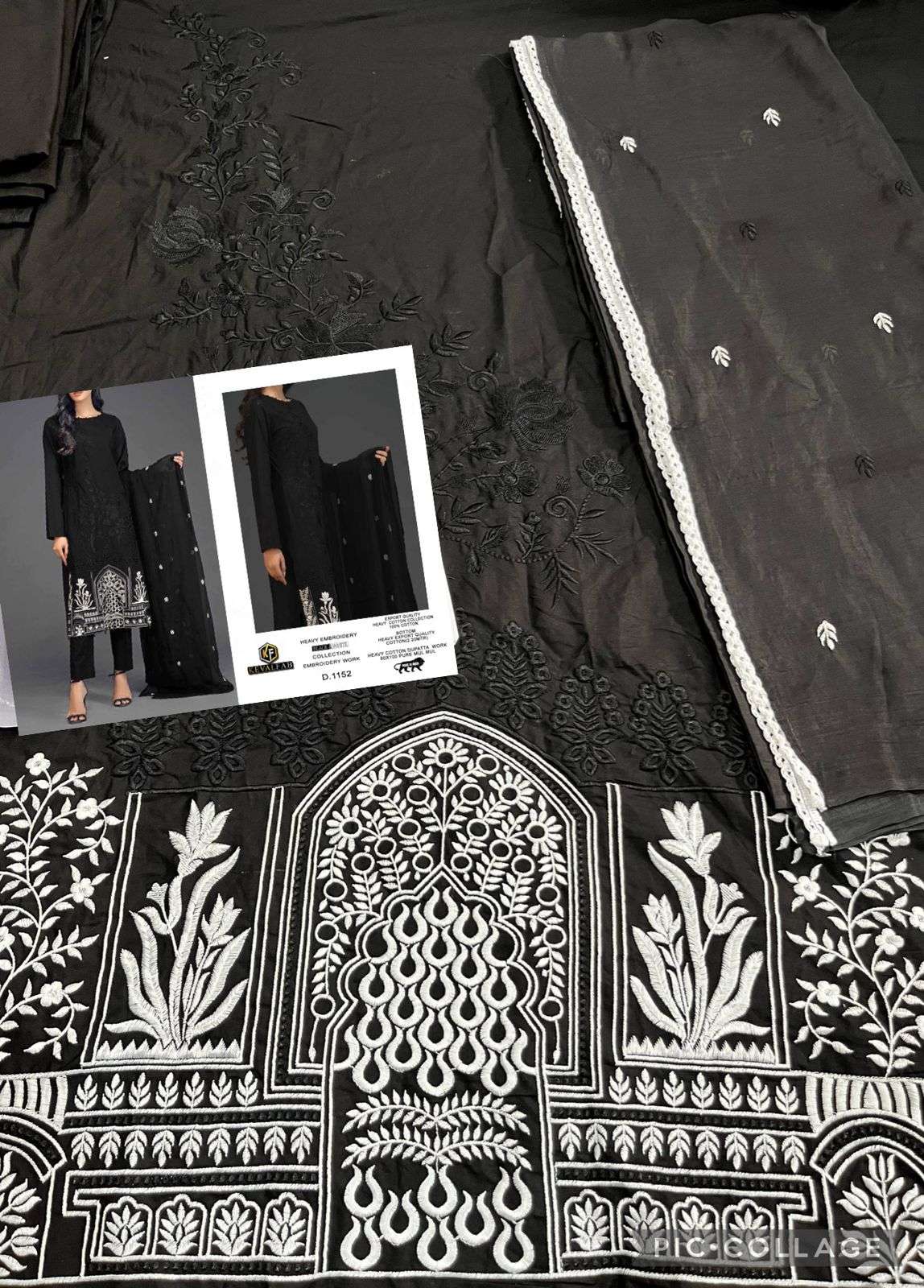 KEVAL FAB BLACK AND WHITE DESIGNER COTTON EMBROIDERED SUITS IN WHOLESALE RATE 