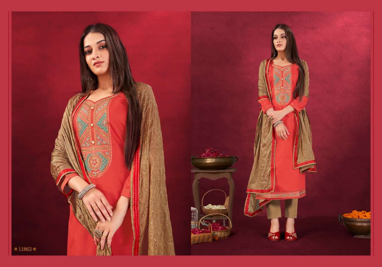 PANCH RATNA ANISHA DESIGNER JAM SILK COTTON EMBROIDERED SUITS IN WHOLESALE RATE 