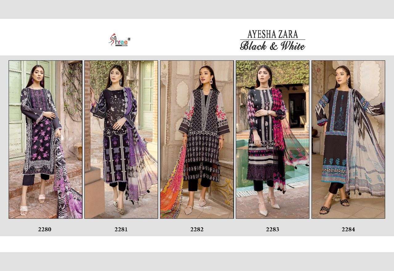 SHREE FAB AYESHA ZARA BLACK & WHITE DESIGNER EXCLUSIVE EMBROIDERY PATCH WITH COTTON PRINTED SUITS IN WHOLESALE RATE