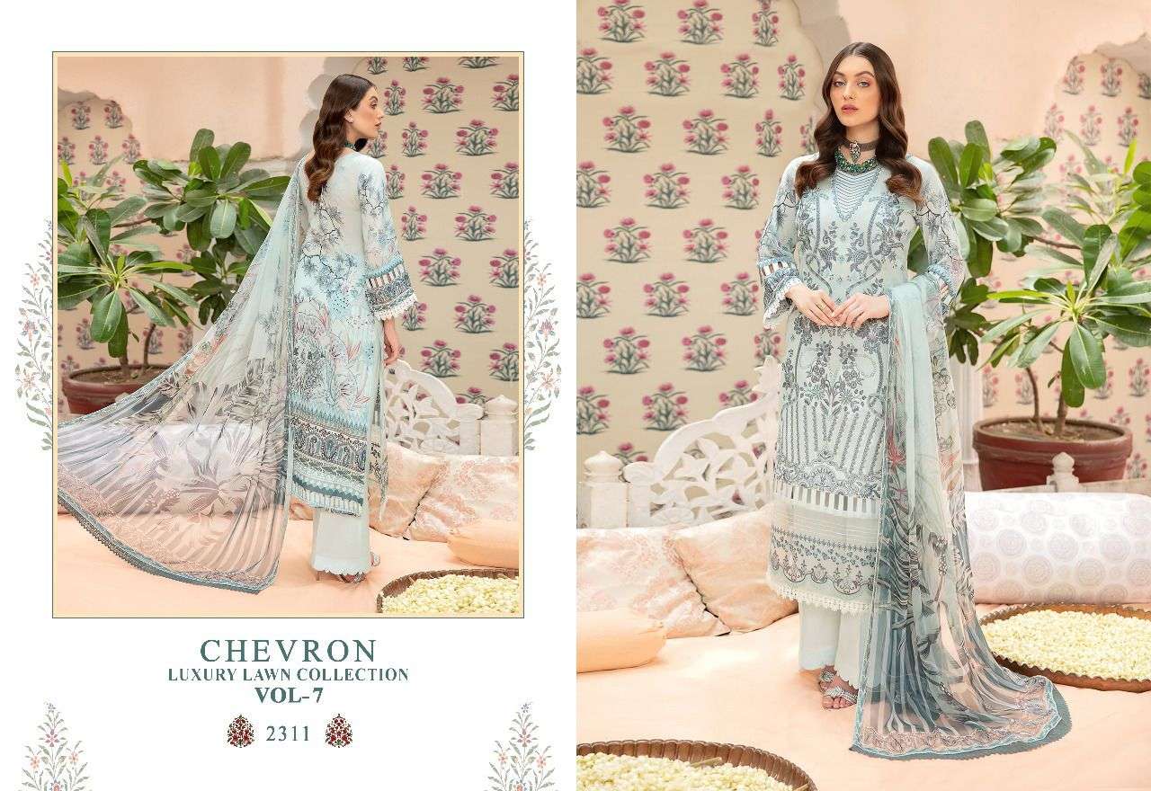 SHREE FAB CHEVRON LUXURY LAWN COLLECTION VOL 7 DESIGNER  SELF EMBROIDERED LAWN SUITS IN WHOLESALE RATE 