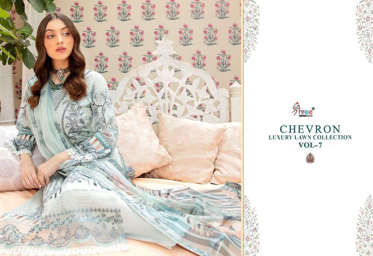 SHREE FAB CHEVRON LUXURY LAWN COLLECTION VOL 7 DESIGNER  SELF EMBROIDERED LAWN SUITS IN WHOLESALE RATE 