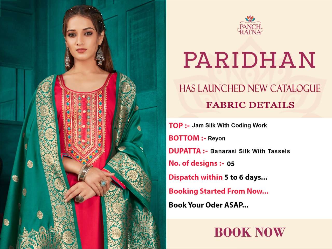 PANCH RATNA PARIDHAN DESIGNER JAM SILK EMBROIDERED SUITS IN WHOLESALE RATE 