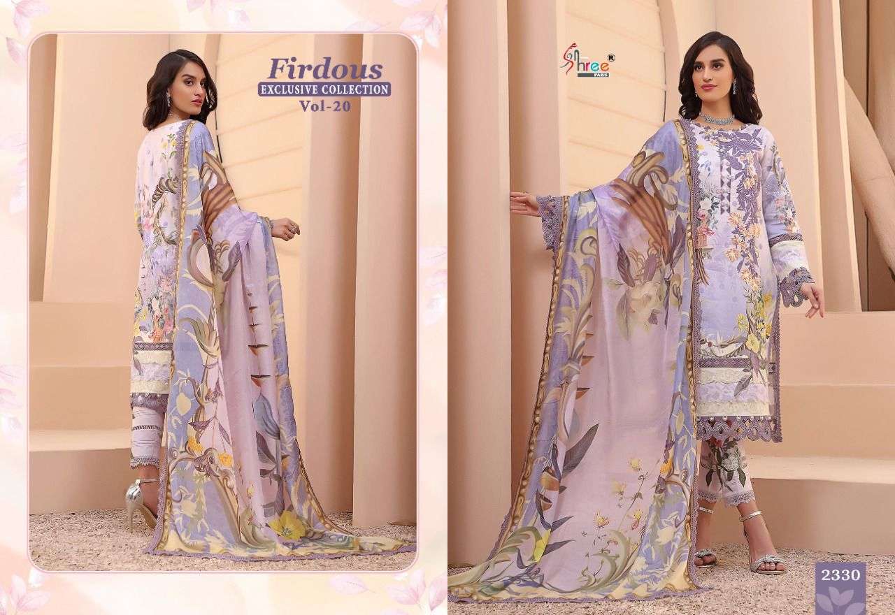 SHREE FAB FIRDOUS EXCLUSIVE COLLECTION VOL 20 DESIGNER EXCLUSIVE EMBROIDERY WORK WITH JAM COTTON PRINTED SUITS IN WHOLESALE RATE 