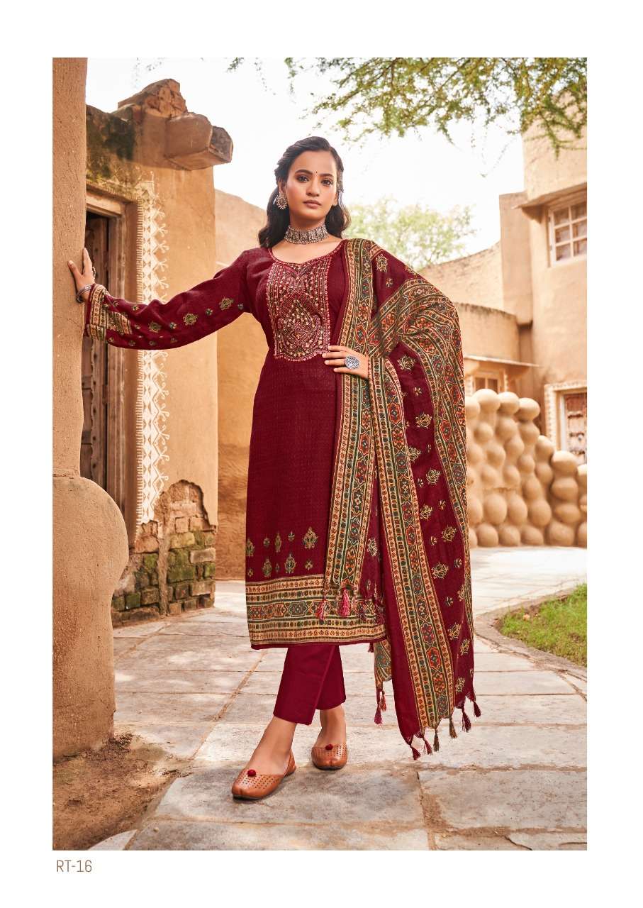 LEVISHA RUTBA DESIGNER SELF EMBROIDERY WITH PASHMINA PRINTED WINTER WEAR SUITS IN WHOLESALE RATE 