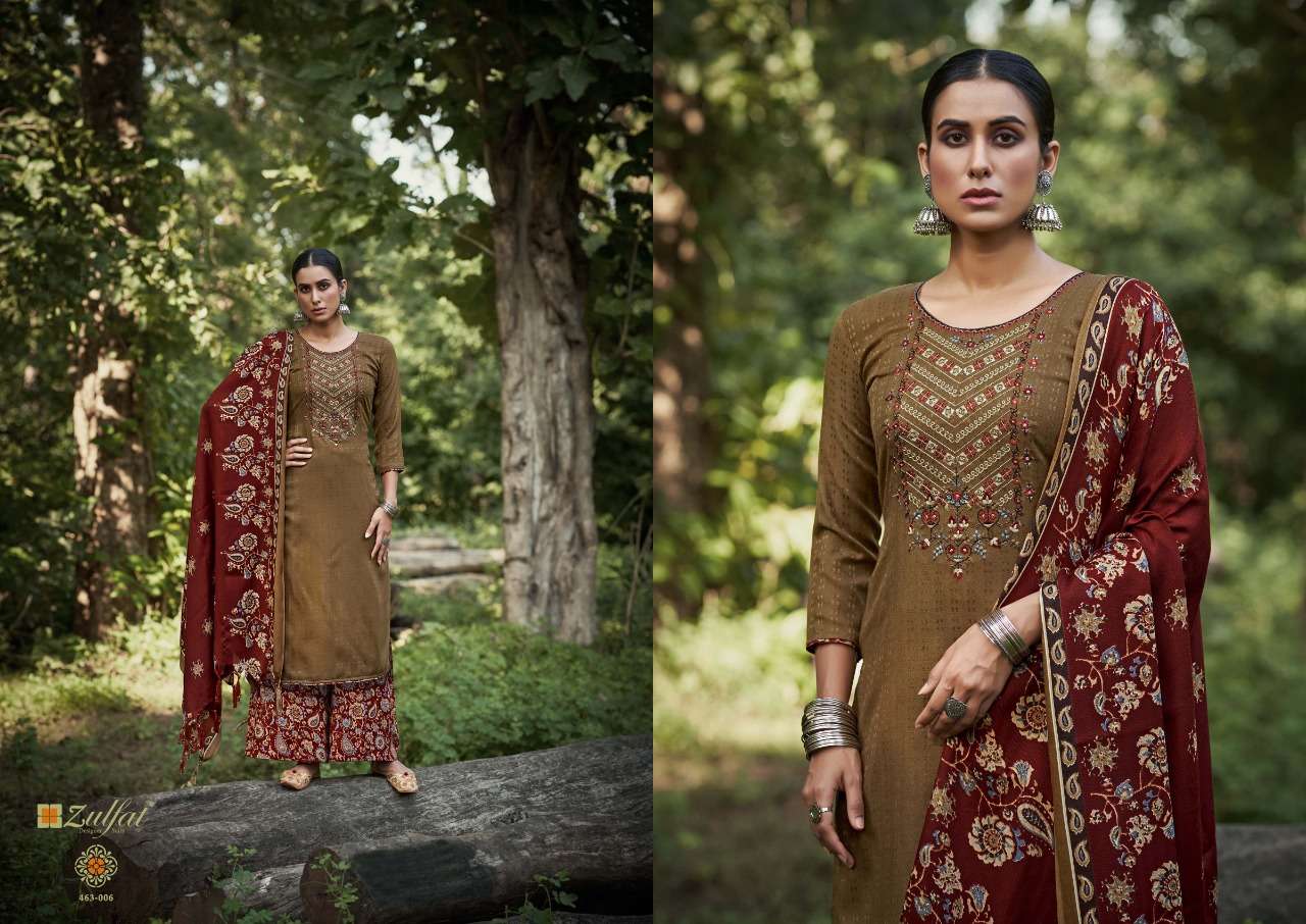 ZULFAT SOHNI VOL 3 DESIGNER WOOL PASHMINA EMBROIDERED WINTER WEAR SUITS IN WHOLESALE RATE 