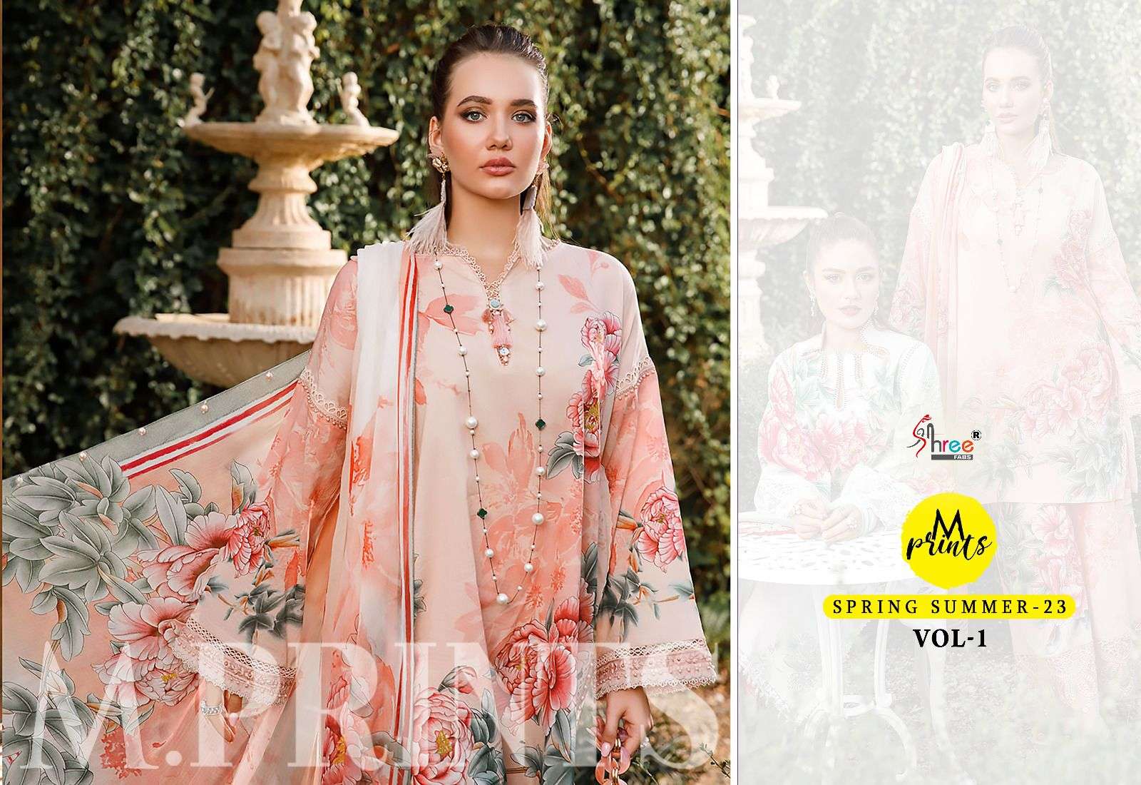 SHREE FAB M PRINT SPRING SUMMER-23 VOL 1 DESIGNER COTTON PRINT WITH EMBROIDERY PATCH WORK SUITS IN BEST WHOLESALE RATE