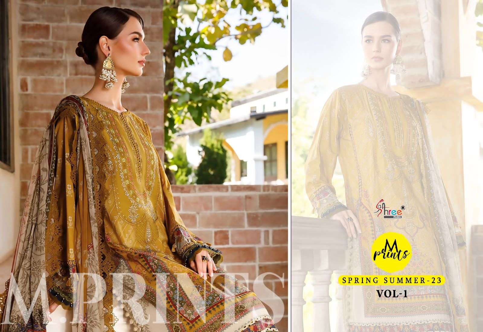 SHREE FAB M PRINT SPRING SUMMER-23 VOL 1 DESIGNER COTTON PRINT WITH EMBROIDERY PATCH WORK SUITS IN BEST WHOLESALE RATE