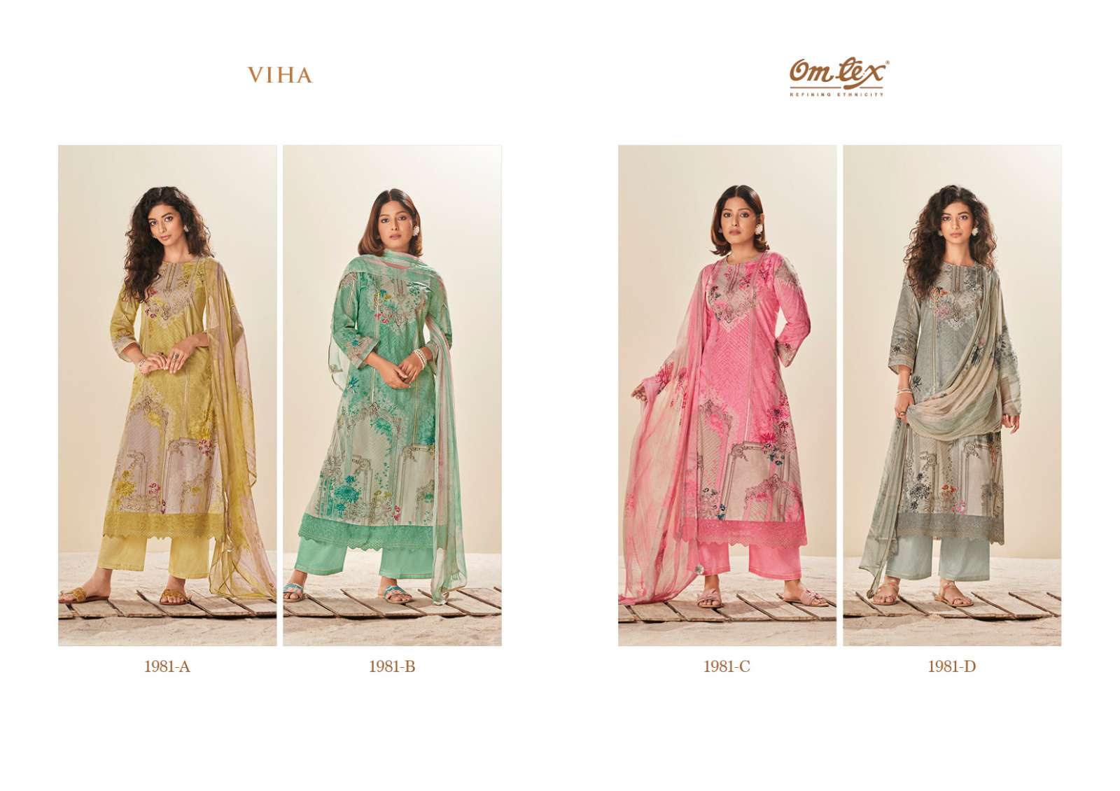 OMTEX VIHA DESIGNER COTTON DIGITAL PRINT WITH EMBROIDERY AND HANDWORK ELEGANT SUITS WHOLESALE 