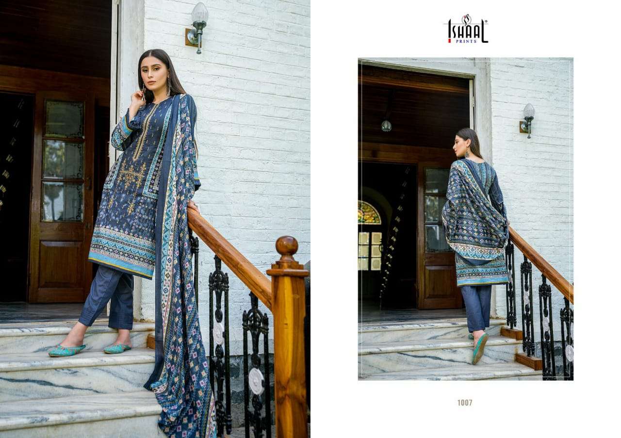 ISHAAL EMBROIDERED COMBO DESIGNER LAWN SELF EMBROIDERY WORK LOW RANGE SUITS WHOLESALE 