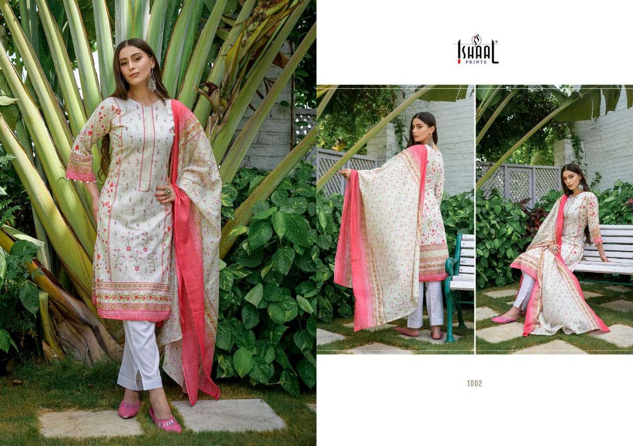 ISHAAL EMBROIDERED COMBO DESIGNER LAWN SELF EMBROIDERY WORK LOW RANGE SUITS WHOLESALE 