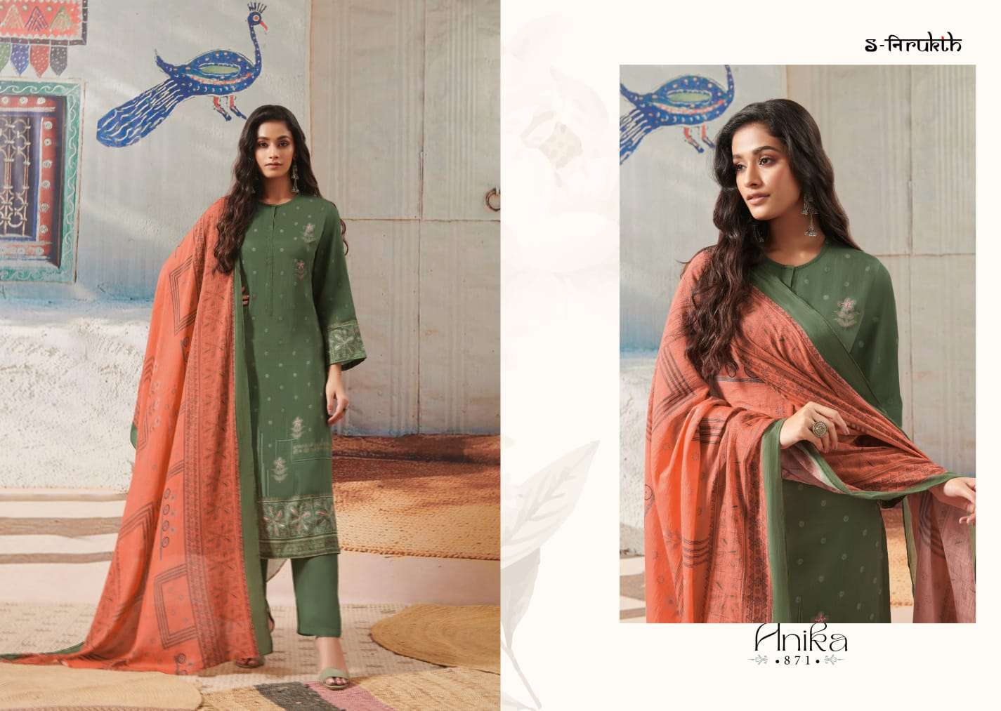 NIRUKHT ANIKA DESIGNER COTTON SATIN HEAVY PRINT WITH EMBROIDERY WORK HEAVY SUITS WHOLESALE 