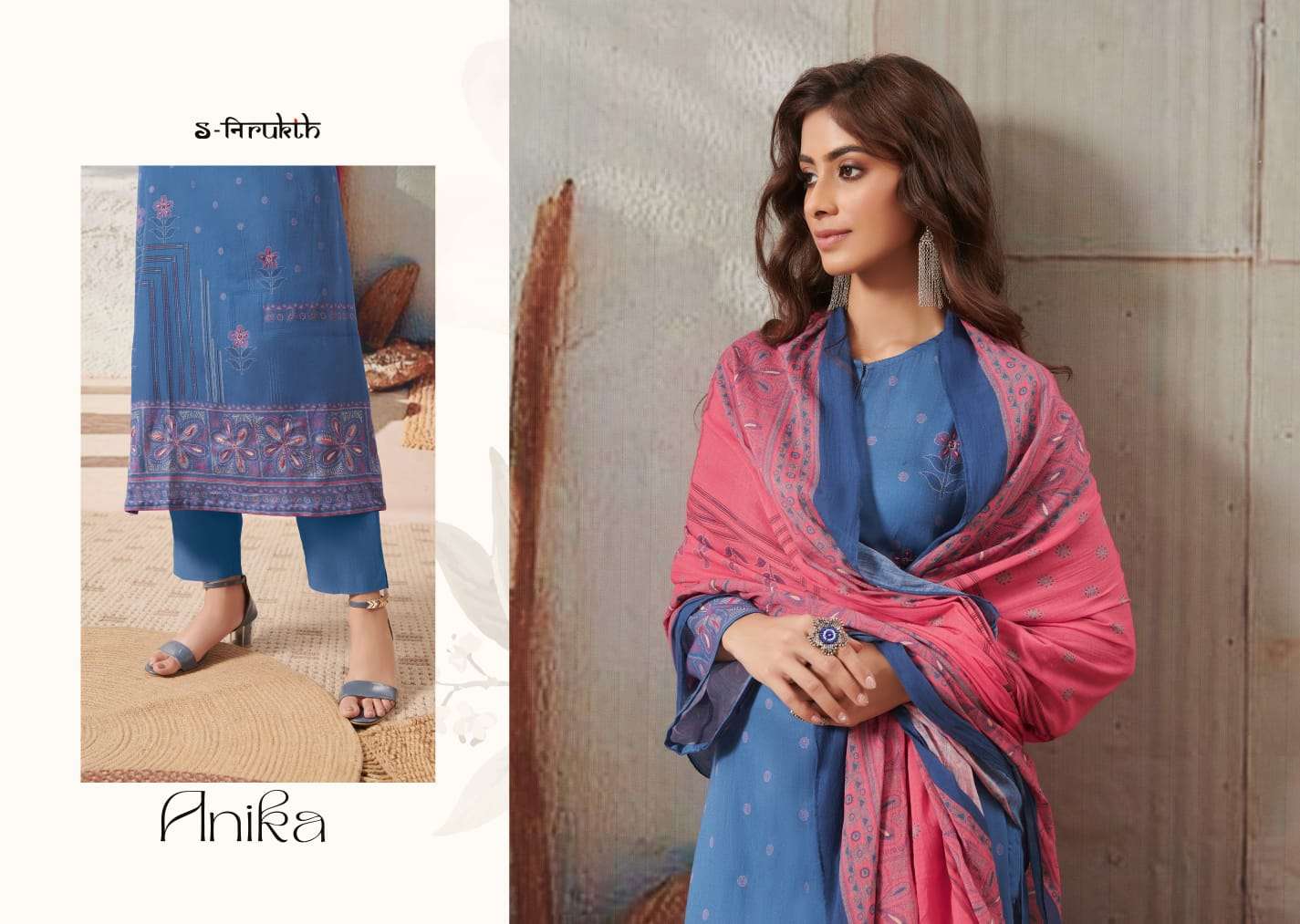 NIRUKHT ANIKA DESIGNER COTTON SATIN HEAVY PRINT WITH EMBROIDERY WORK HEAVY SUITS WHOLESALE 